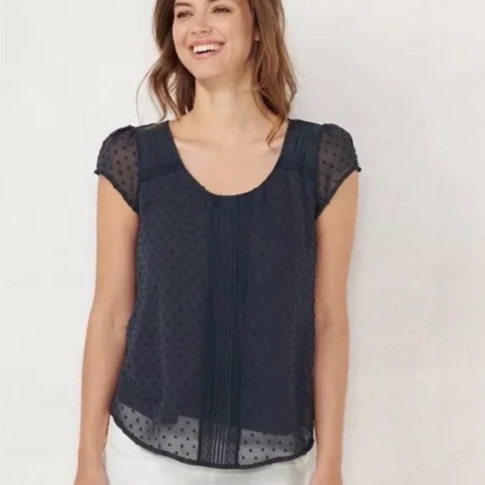 Lauren Conrad Navy Textures Swiss Dot Top
